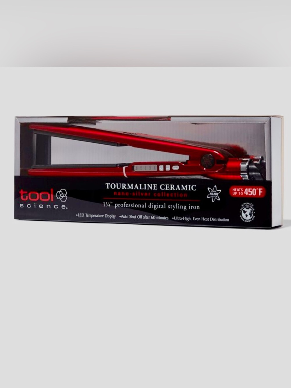 TOOL SCIENCE Tourmaline Ceramic 1¼" Hair Straightener - Red